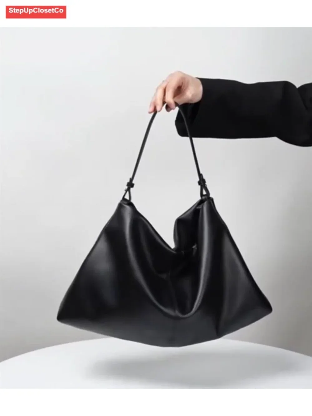 Minimalist Soft Leather Tote Bag Shoulder Purse with Adjustable Strap for Work